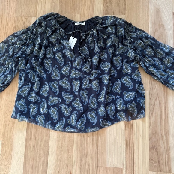 Unsubscribe Blue Paisley Women's Top 100% Silk Long Sleeve Size 12 - Picture 4 of 15